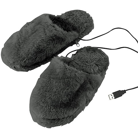 infactory Fussheizung: Deluxe-Plüsch-Pantoffeln mit USB-Wärmesohle